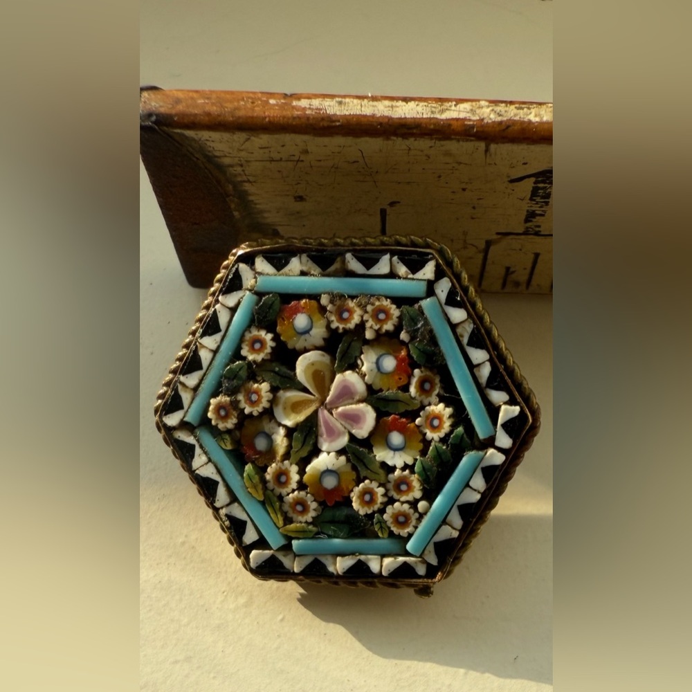 Vintage Micro Mosaic Art Brooch with Vibrant Colors